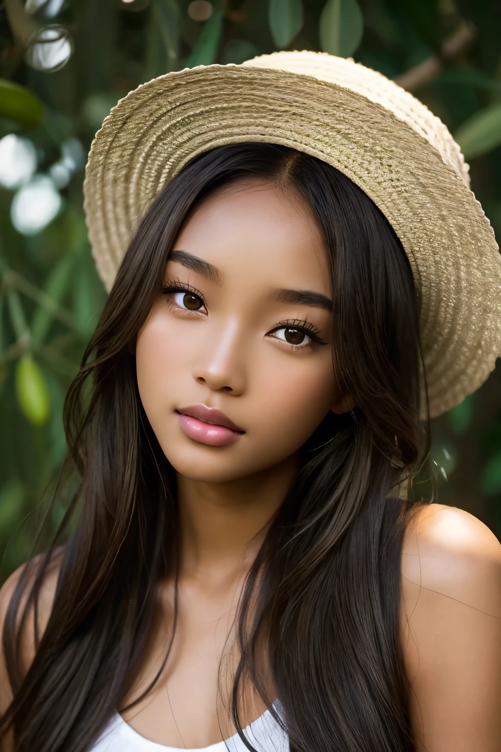 Best quality, beautiful blasian mixed woman,olive skin, long dark hair, natural face, no makeup