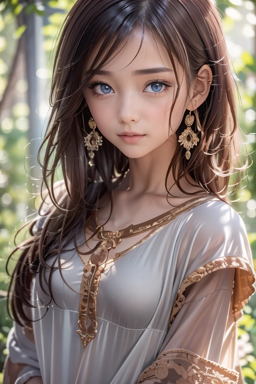 highest quality, realistic, 8K, High resolution, full color, 1 girl, woman, 15 years old woman, (pupil, light in the eyes), detailed beautiful face,beautiful skin,looking at the viewer:1.8, (1 girl eyes looking at the viewer:1.55), Upper body NSFW
