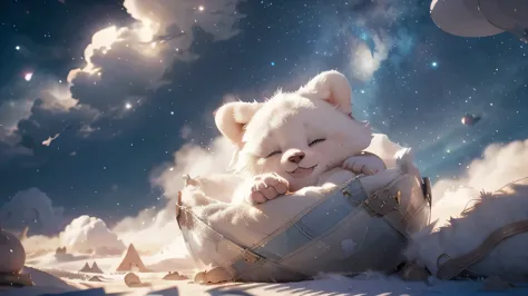 there is a white bear that is sleeping on a cloud, sweet dreams, sleep with love, sleepy, trending on cgstation, sleep, sleeping...