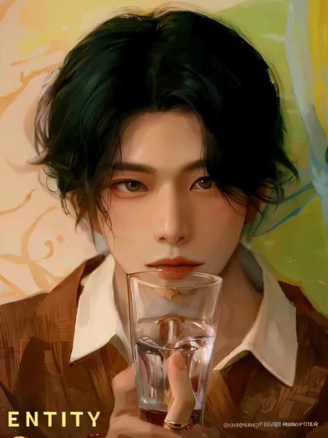 
obra de arte, melhor qualidade, Realista, 1 homem, homem maduro,  a man holding a glass of water, Cai Xukun, xqc, Sha Xi, Taosh...