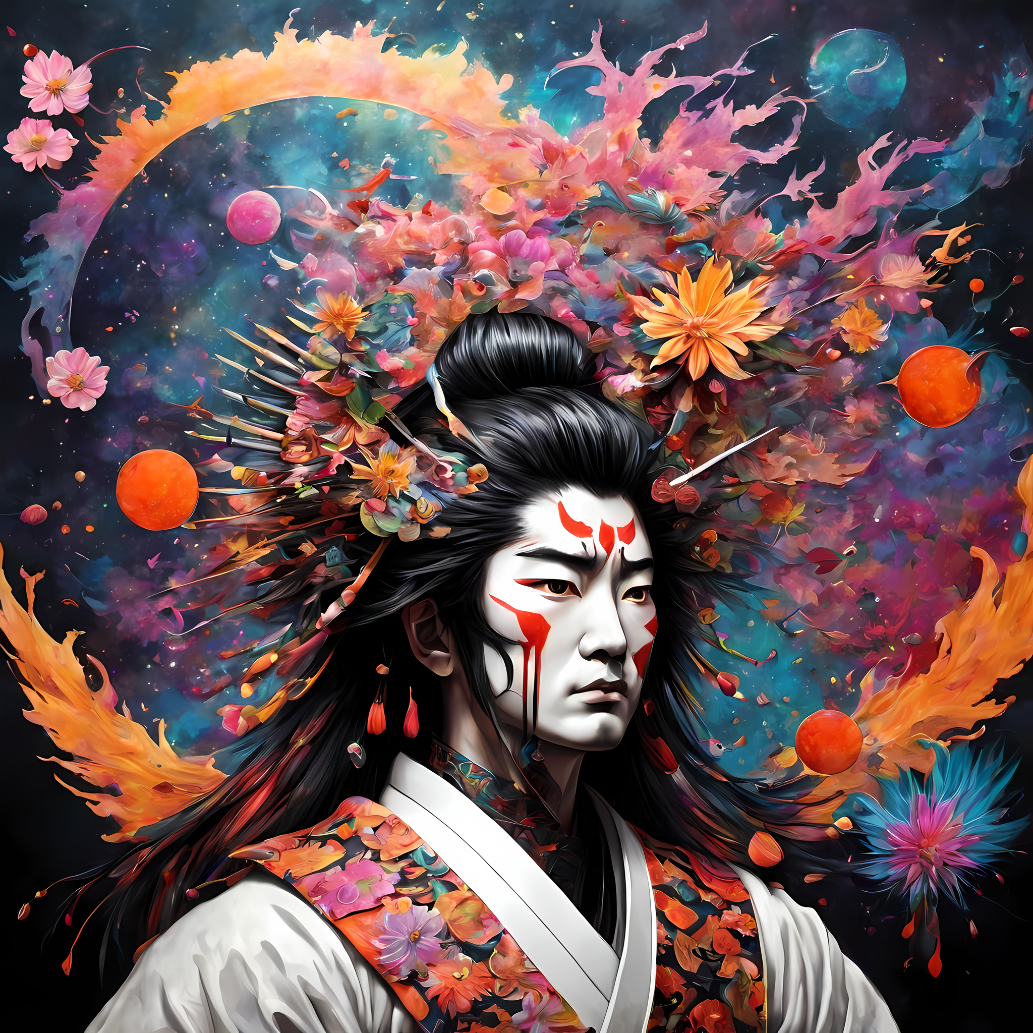 (((Whimsical Samurai Dreams))), a realy realistic and psychedelic work full of flashy and brilliant color. It's textured and twisted dust