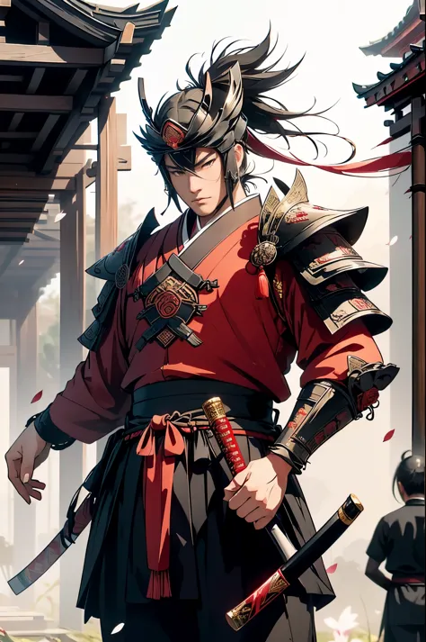 (best quality,highres:1.2),ultra-detailed,traditional Chinese samurai armor,warrior,stoic expression,serious,skilled swordsmansh...