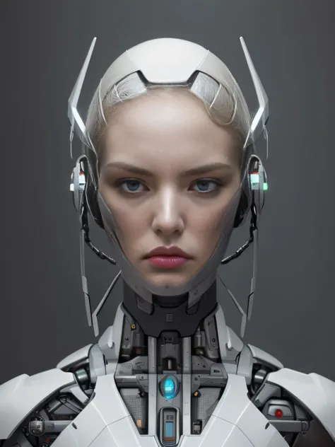 close-up of a woman with a futuristic head and a futuristic costume, красивая белая cyborg girl, cyborg - girl, portrait of an a...