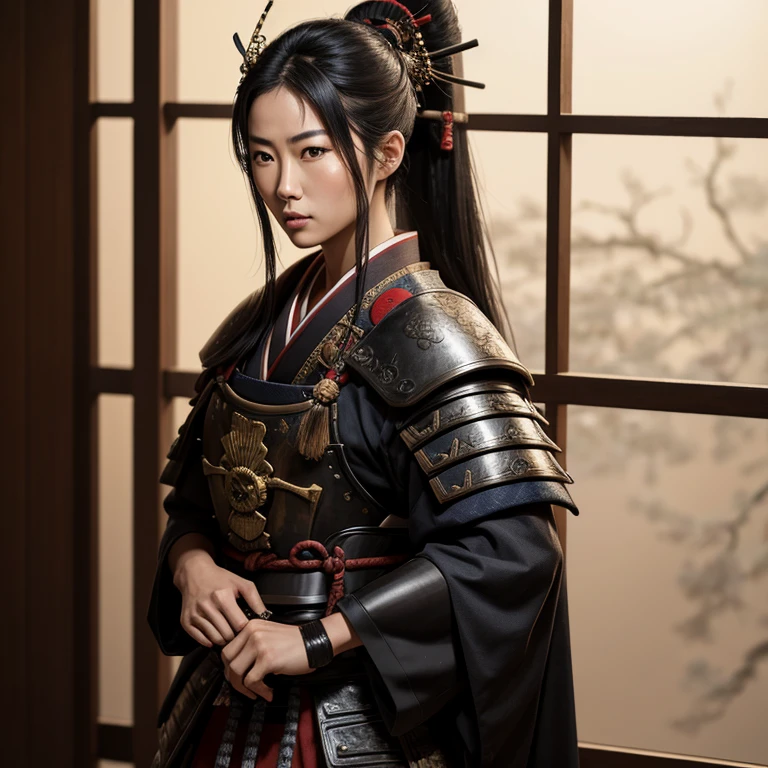 Realistic depiction of a Samurai warrior, woman, sexy outfit .