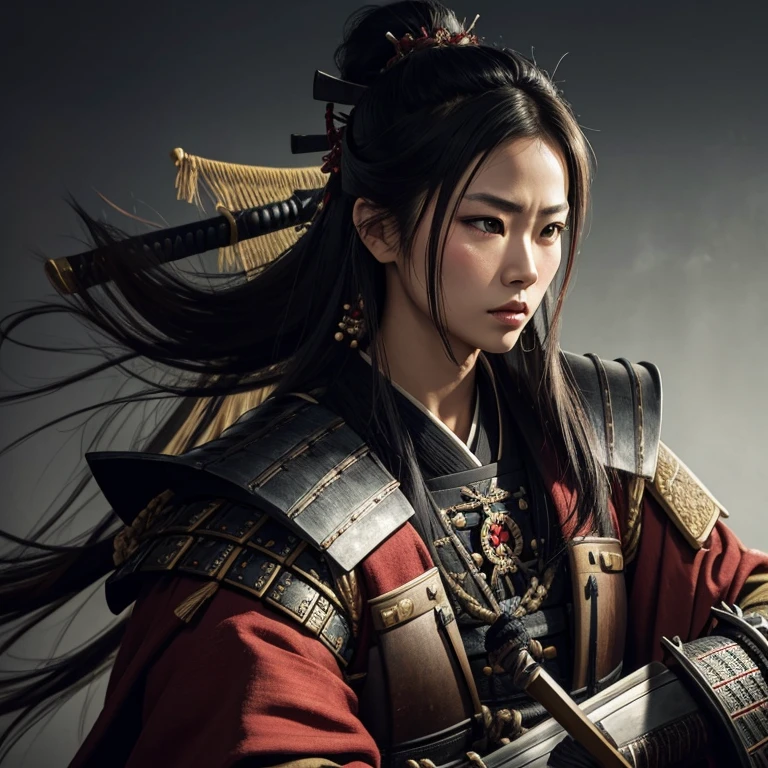 Realistic depiction of a Samurai warrior, woman, sexy outfit .