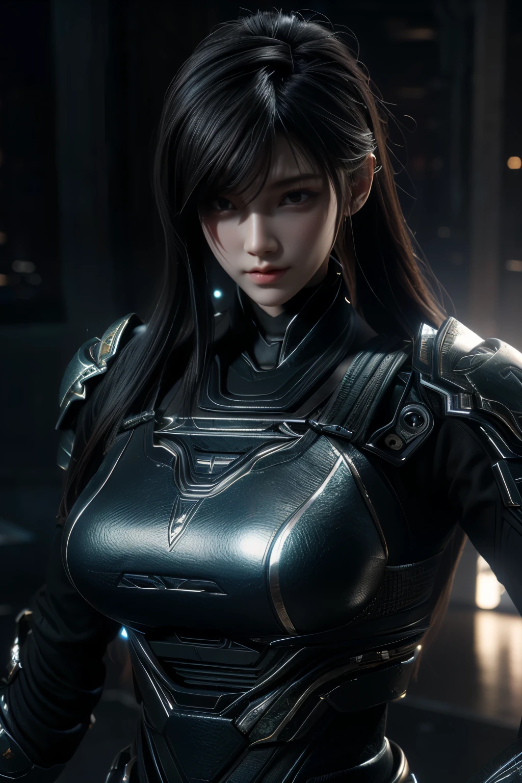 Game art，The best picture quality，Highest resolution，8K，(A bust photograph)，(A bust:1.5)，(Portrait)，(Head close-up)，(Rule of thirds)，Unreal Engine 5 rendering works， (The Girl of the Future)，(Female Warrior)， 
20-year-old girl，An eye rich in detail，(Big breasts)，Elegant and noble，indifferent，brave，
(Future style combat suit combining the characteristics of ancient armor，Ancient runes of light，Combat accessories with rich details，Metallic luster)，Future police，cyberpunk characters，

photo poses，simple background，Movie lights，Ray tracing，Game CG，((3D Unreal Engine))，OC rendering reflection pattern