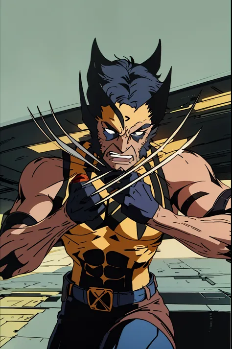(((Wolverine))),  ((X-men TaS Style)), retro artstyle,90s comic book style,Marvel Comics，X-men the Animated Series