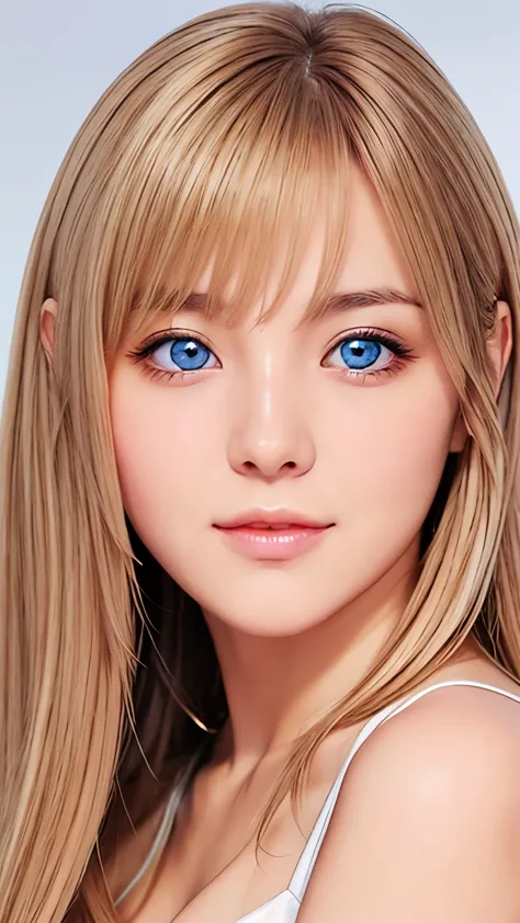 Beautiful white and shining skin、Blonde hair color that changes depending on the light、Long bangs between the eyes obstruct visi...