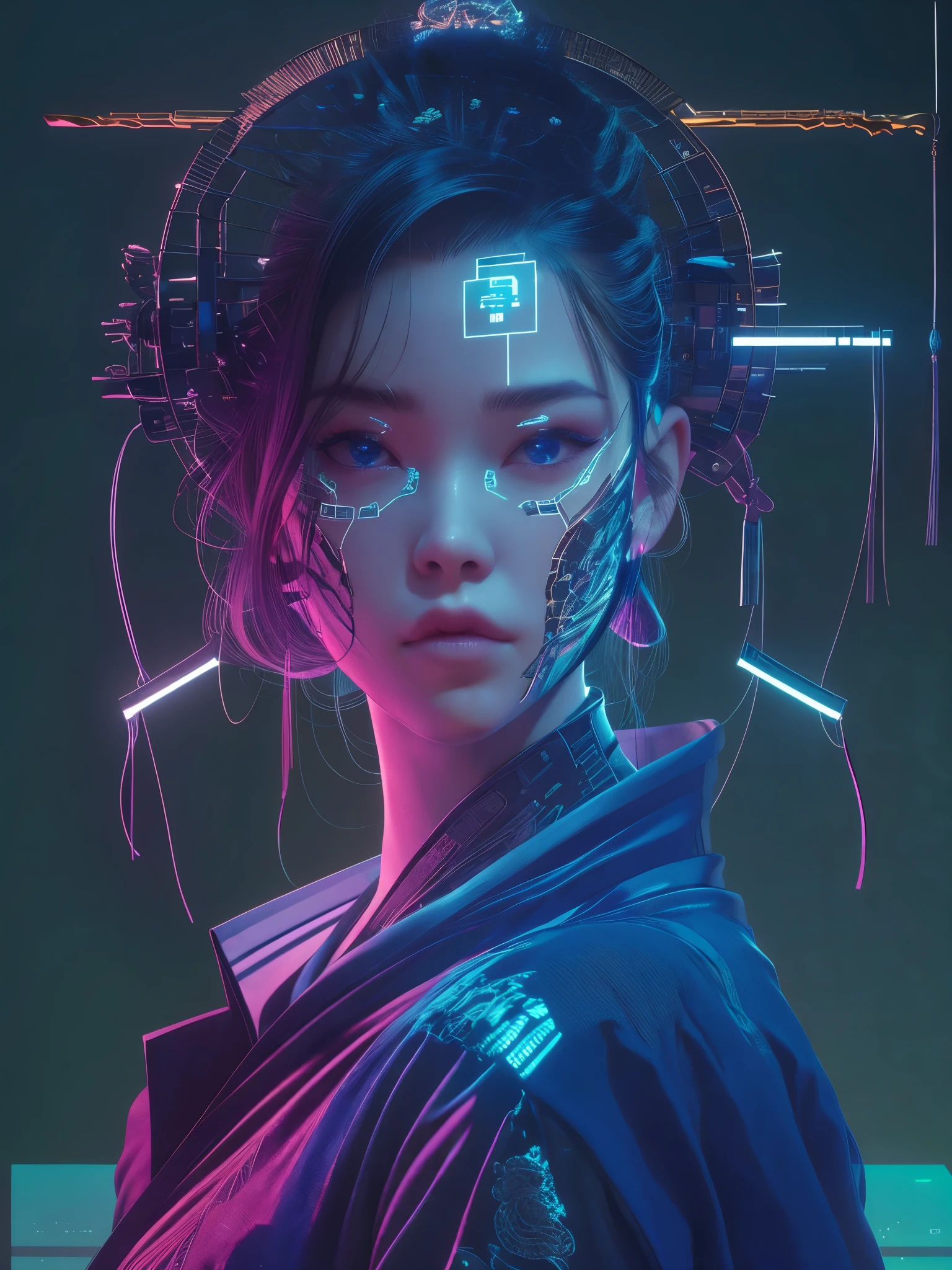 Belleza cyberpunk, 1 chica, Luz de neón, Bagua, Tai Chi, 