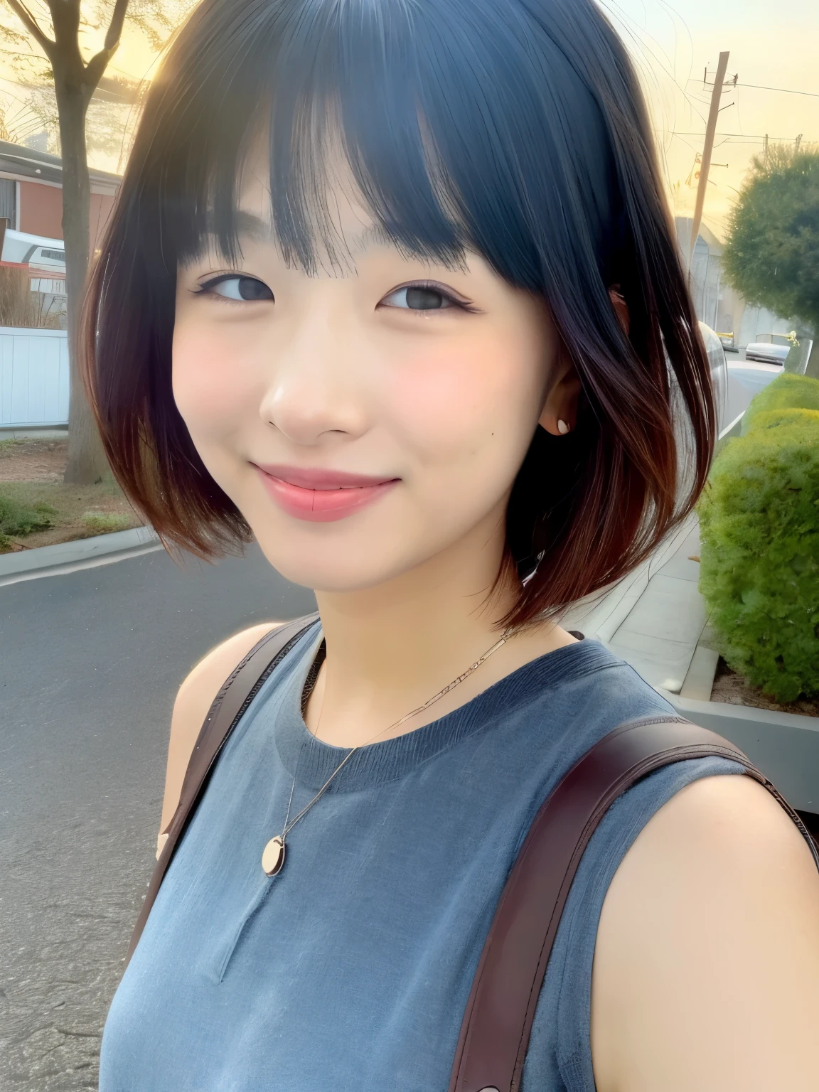 Arafed asian woman with shoulder length bob cut and shoulder length bob -  SeaArt AI