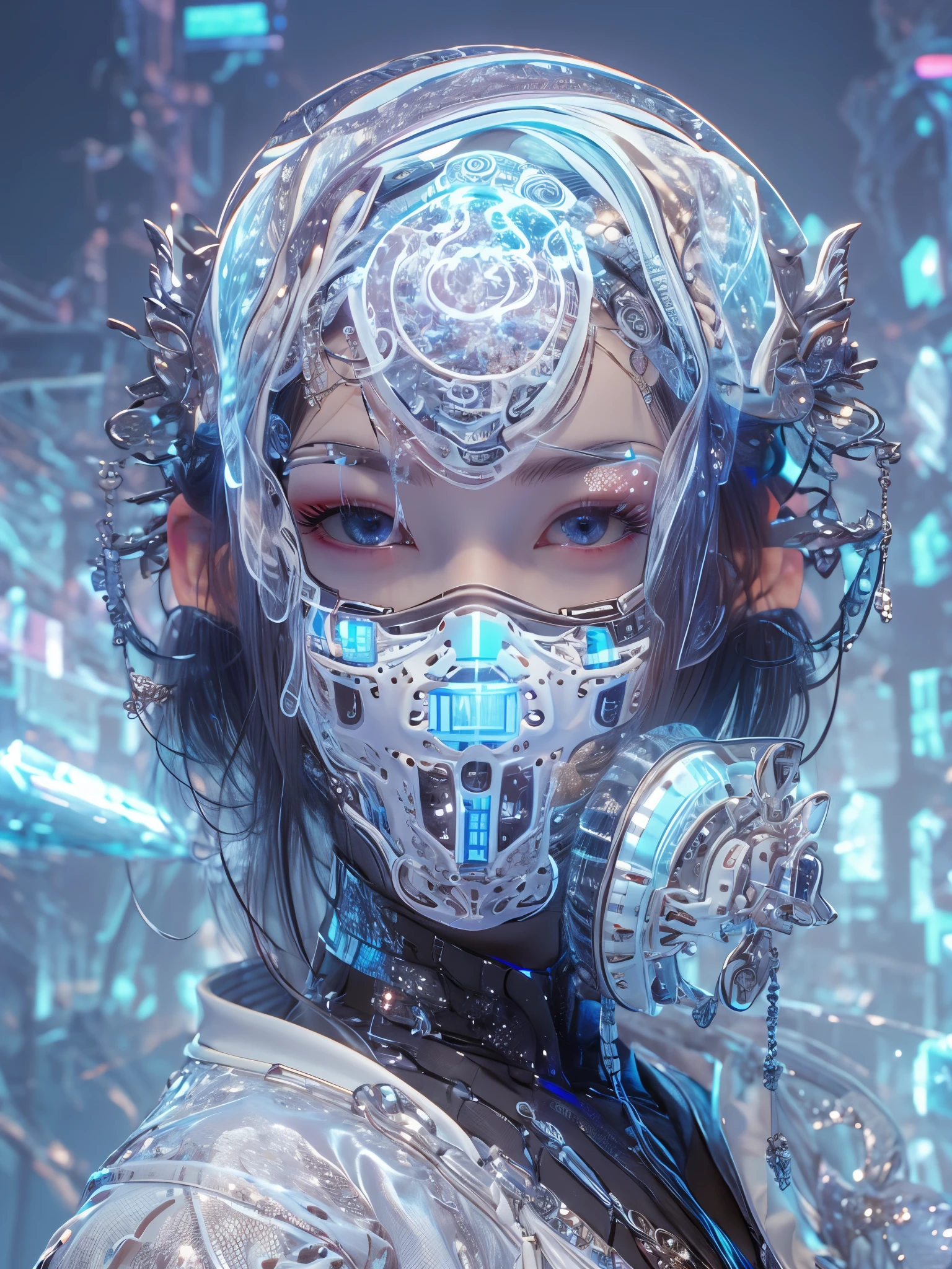 Cyberpunk beauty, 1 Mädchen, Maske,Weiß