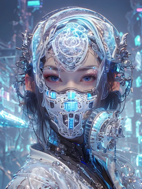 Cyberpunk beauty, 1girl, mask,white