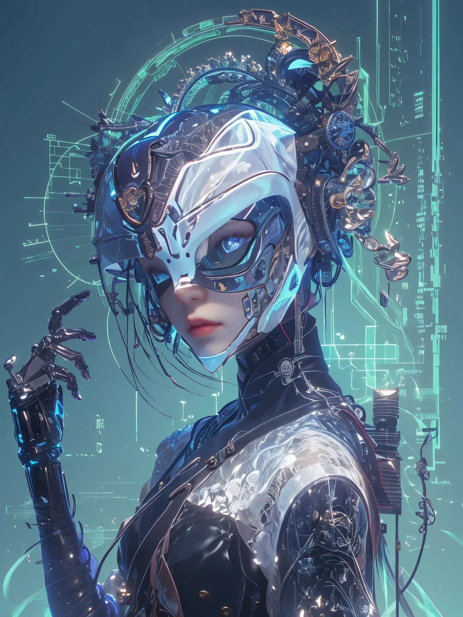 Cyberpunk beauty, 1 Mädchen, Maske,Weiß