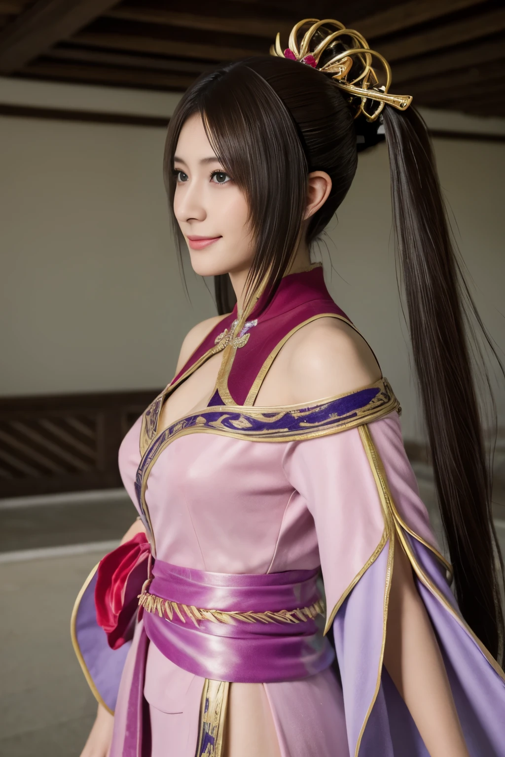 Diaochan de Sangoku Musou 8,Súper realista,adornos para el cabello,Disfraz perfecto de Diaochan,colas gemelas、obra maestra、1 linda chica、1 estudiante de secundaria、sonrisa,Ojos finos、ojos hinchados、brillante al aire libre,Centro luminoso、de la máxima calidad, 超Alta resolución, (realidad: 1.4), iluminación de película、japonés、asian beauty、coreano、Super hermosa、Piel hermosa、cuerpo mirando hacia adelante、todo el cuerpo,Parte superior del cuerpo、(超realidad的な)、(Alta resolución)、(8K)、(Muy detallado)、(美しくOjos finos)、(Súper detallado)、 (muro-)、cara detallada、iluminación brillante、Iluminación profesional、mirando al espectador、mira hacia adelante、flequillo inclinado、Pelo castaño、Ídolo de Nogizaka、