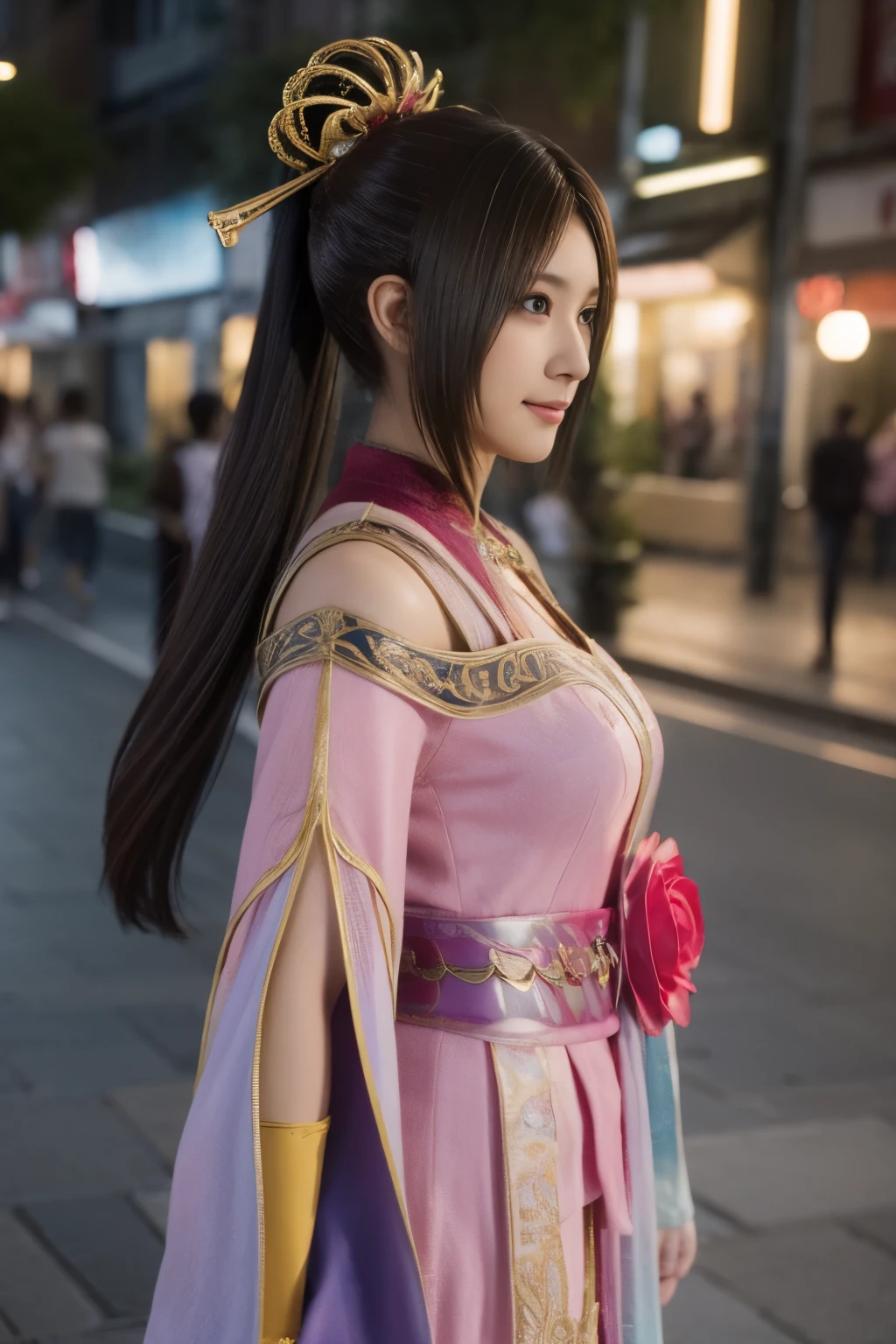 Diaochan de Sangoku Musou 8,Super Realista,enfeites de cabelo,Fantasia perfeita de Diaochan,Caudas duplas、obra de arte、1 linda garota、1 estudante do ensino médio、sorriso,Olhos finos、Olhos inchados、Exterior claro,Centro brilhante、mais alta qualidade, 超Alta resolução, (realidade: 1.4), iluminação de filme、japonês、beleza asiática、coreano、Super lindo、pele bonita、corpo voltado para frente、todo o corpo,tronco、(超realidade的な)、(Alta resolução)、(8K)、(Muito detalhado)、(美しくOlhos finos)、(super detalhado)、 (parede-)、rosto detalhado、iluminação brilhante、Iluminação Profissional、olhando para o espectador、Olhe para frente、franja inclinada、cabelo castanho、Ídolo Nogizaka、