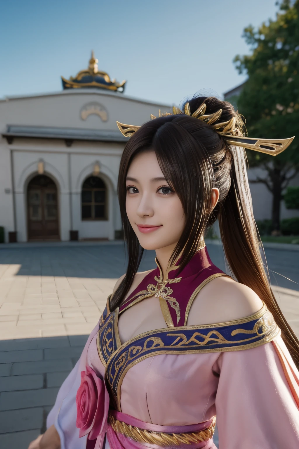 Diaochan de Sangoku Musou 8,Super Realista,enfeites de cabelo,Fantasia perfeita de Diaochan,Caudas duplas、obra de arte、1 linda garota、1 estudante do ensino médio、sorriso,Olhos finos、Olhos inchados、Exterior claro,Centro brilhante、mais alta qualidade, 超Alta resolução, (realidade: 1.4), iluminação de filme、japonês、beleza asiática、coreano、Super lindo、pele bonita、corpo voltado para frente、todo o corpo,tronco、(超realidade的な)、(Alta resolução)、(8K)、(Muito detalhado)、(美しくOlhos finos)、(super detalhado)、 (parede-)、rosto detalhado、iluminação brilhante、Iluminação Profissional、olhando para o espectador、Olhe para frente、franja inclinada、cabelo castanho、Ídolo Nogizaka、