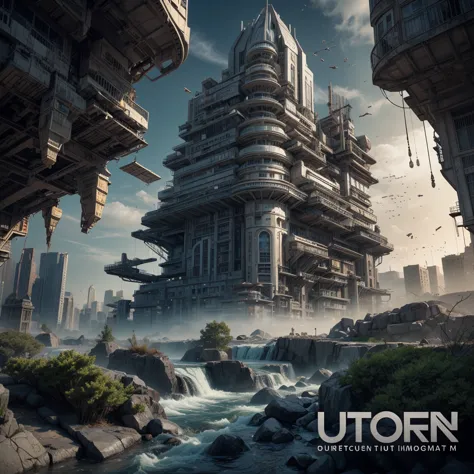 unreal engine:1.4,UHD,Best quality:1.4, fotorrealist:1.4, Masterpiece:1.8, unearthly, , Colonization of a new planet, gloomy atm...