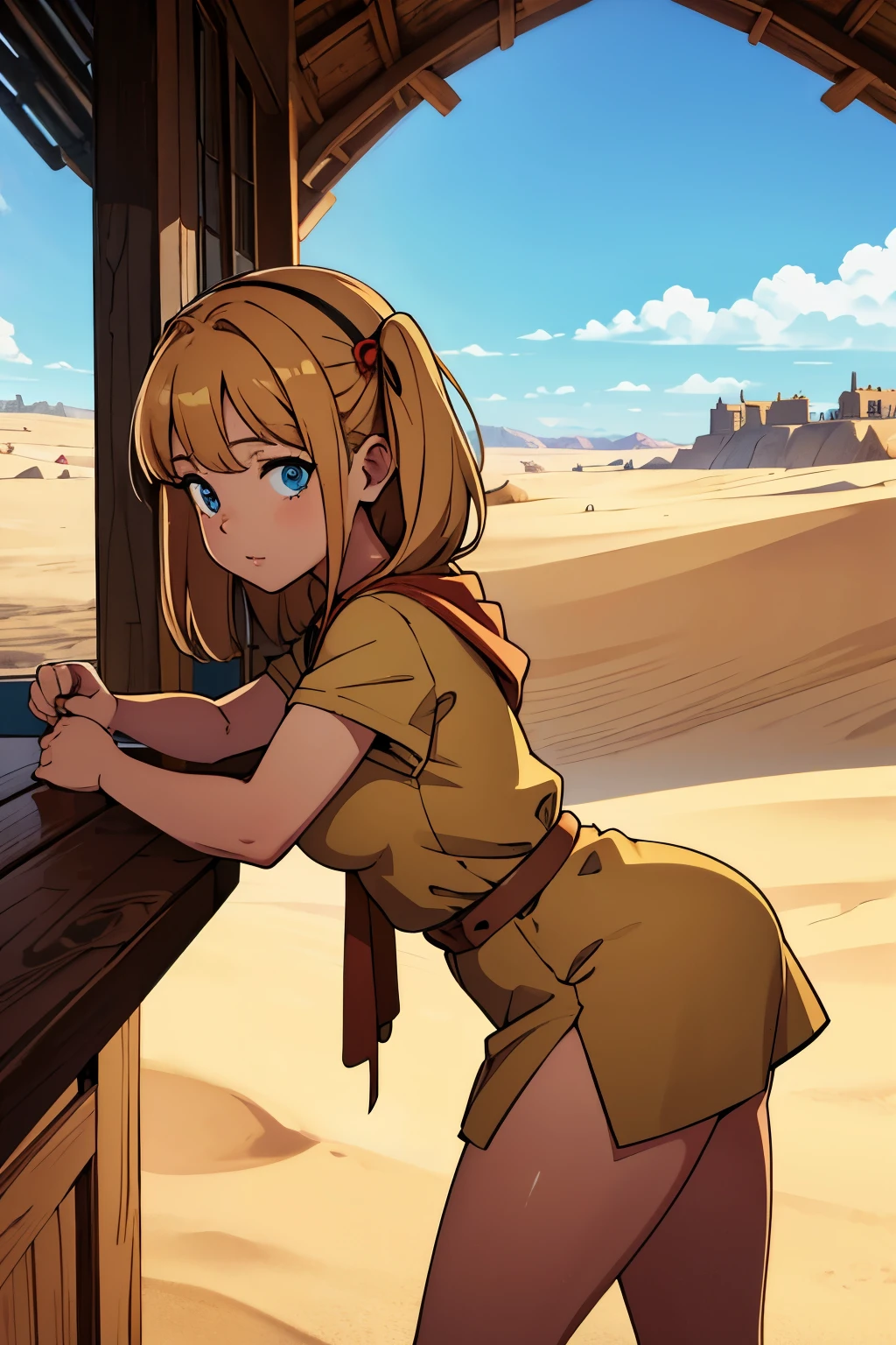 (Best quality:1.1), (Masterpiece:1.4), (Illustration fantastique:1.2), 1fille, cute girl, A girl in the desert dressed as a camel