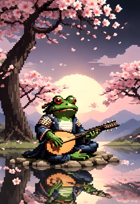 (pixel art:1.4), masterpiece in maximum 16K resolution, (solo close up front view:1.4) captivating scene featuring a lone (frog ...
