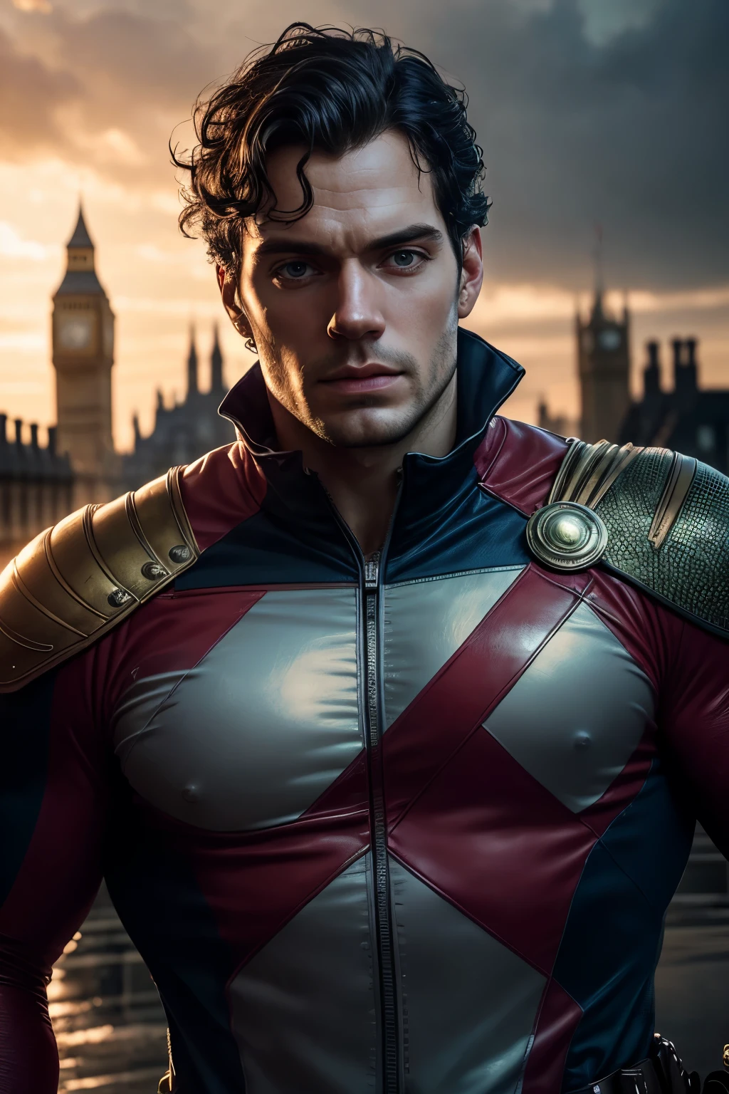 Henry Cavill as Captain Britain, bright lights, (Dynamic Pose), (hyper Realistic:1.4), (Realistic:1.3), (best quality real textured skin), Full body, (cinematic light), highly detailed skin , skin pores, (highly detailed face:1.1), (highly detailed eyes:1.1), Realistic pupils, (perfect anatomy:1.1), (Perfect proportions:1.1), (photography:1.1), (photoRealistic:1.1), volumetric lighting, dynamic lighting, real shadows, (high resolution:1.1), sharp focus, daylight, (Realistic, hyperRealistic:1.4), intricate, High detail, dramatic, Subsurface Dispersion, large depth of field, vivid, Polished, sharp, ((totally sharp)), (extremely absurd),8k hdr, London background