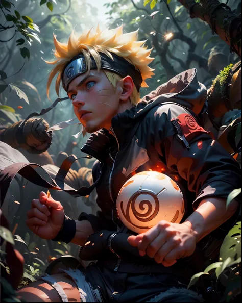 (best quality), (Masterpiece), very detailed, 1 boy, Uzumaki Naruto, epic gesture, action, fight, energy ball, particle effect, ...