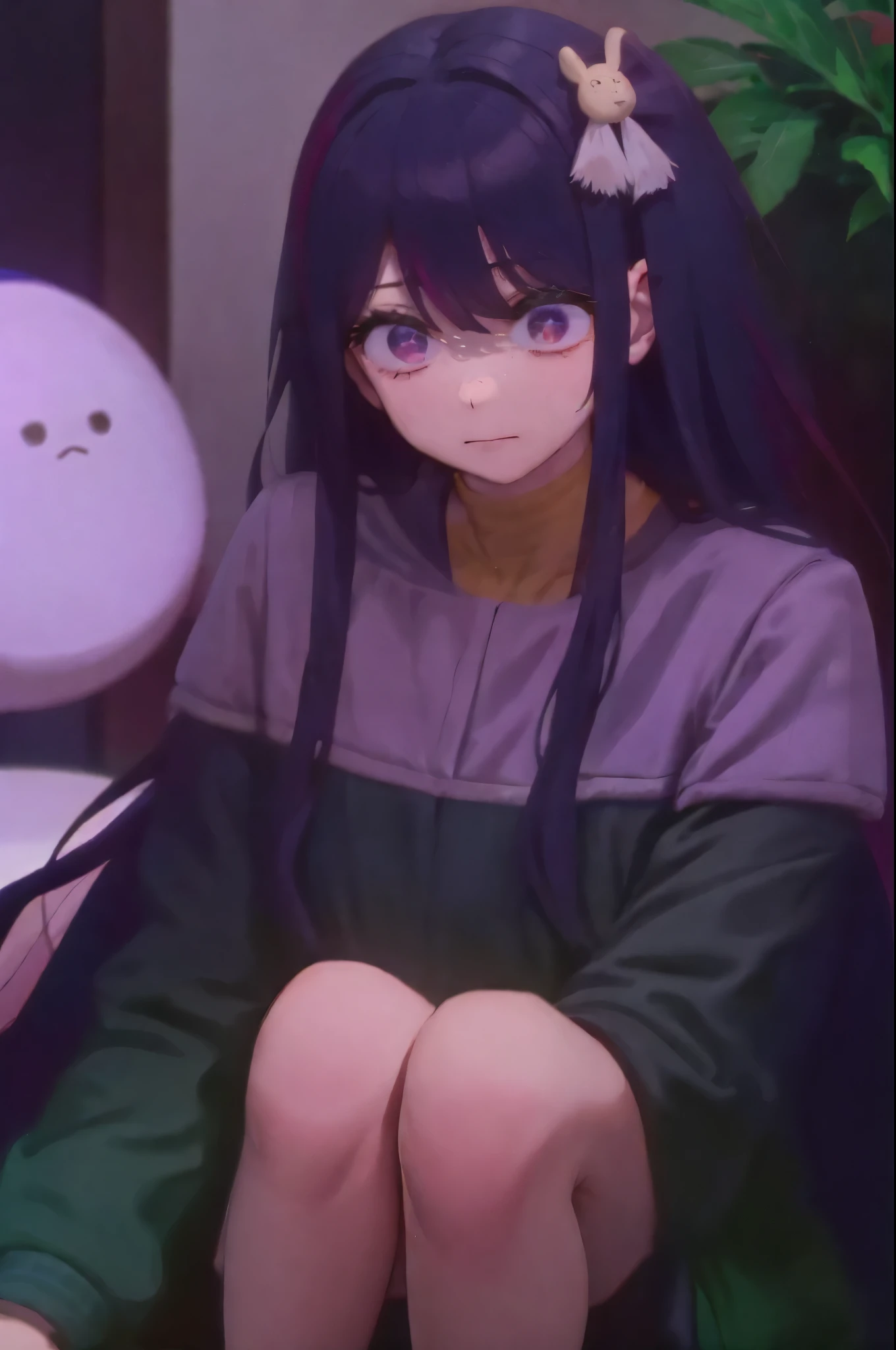 Anime girl sitting on a toilet with a purple toilet paper - SeaArt AI