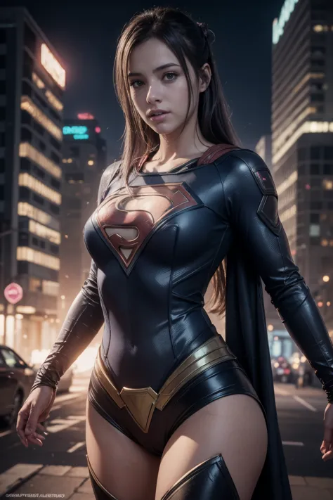 ((mejor calidad)), ((obra maestra)), (detallado: 1.4), ..3D, ((a beautiful cyberpunk supergirl woman in a realistic costume of a...