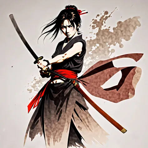 ((Rurouni kenshin anime style:1.3). ((Violent_expression:1.2), ((Female Samurai):1.2), ((Hourglass_figure):1.1). ((fighting stan...