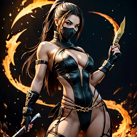 Design a female version of Mortal Kombat's iconic character, Scorpion. 