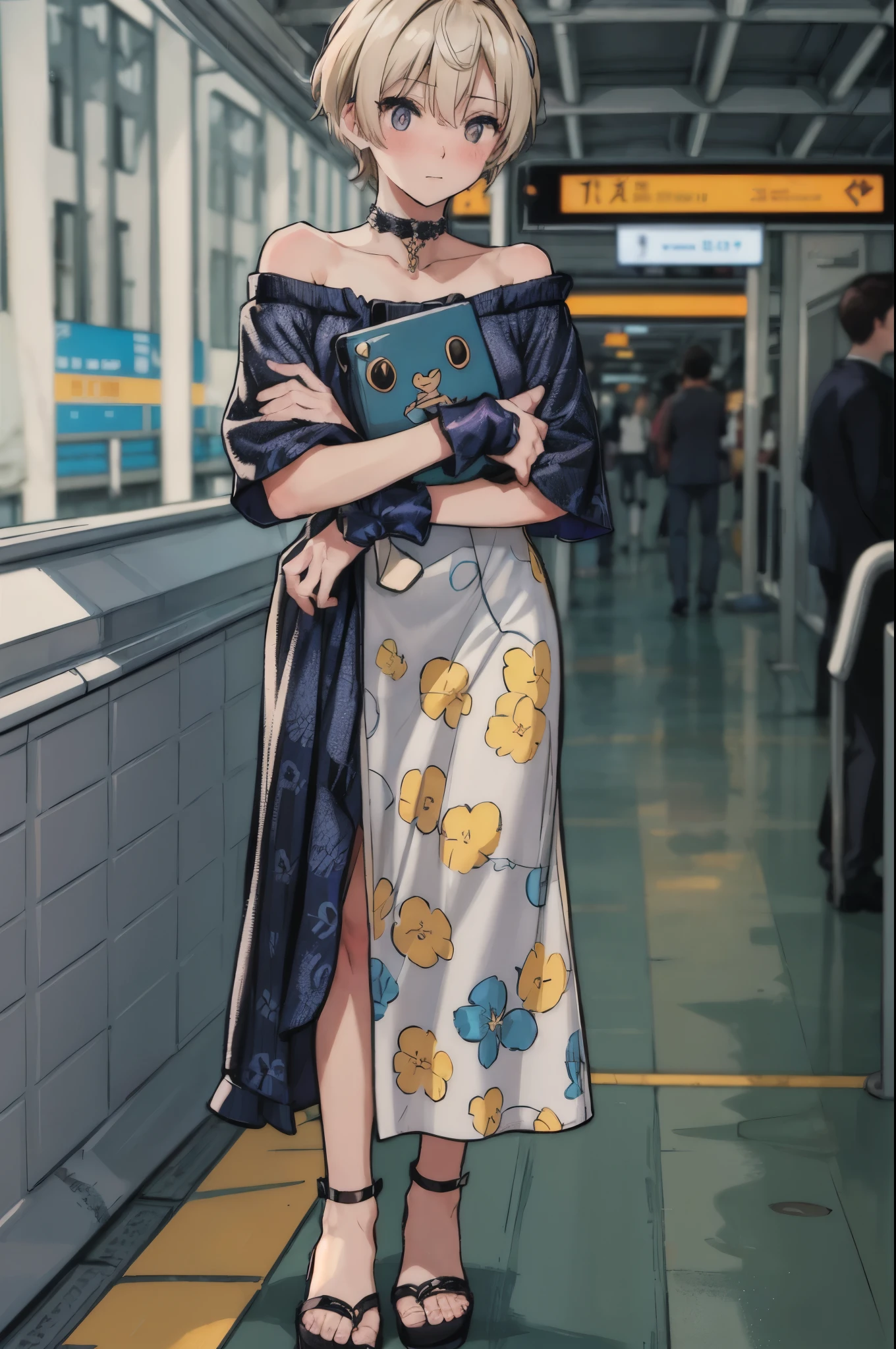 Anime girl in a dress and sandals standing in a subway station - SeaArt AI