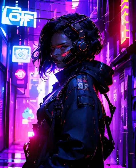 (masterpiece, full-body shot, intrincate raw photography)cyberpunk citizen in oversize techwear, using a black astro daftpunk st...