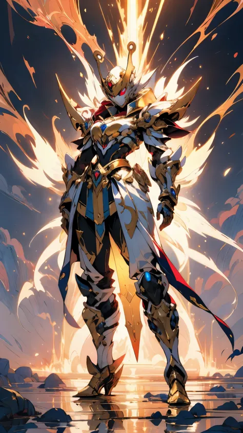 A woman adorned in fantasy-style full-body armor, a crown-concept fully enclosed helmet that unveils only her eyes, a composite ...