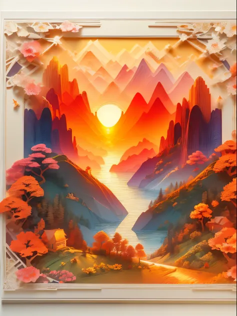 (((masterpiece))),best quality, illustration, sunset, vibrant color scheme, soft light,(warm color:1.2),watercolor, light backgr...