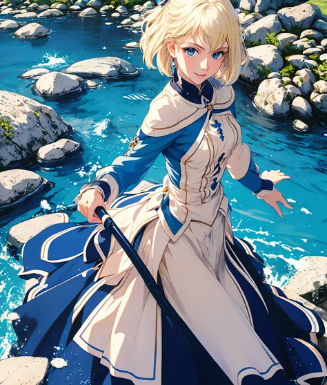 masterpiece, high res, detailed face, detailed eyes, anime screencap, 1 girl, solo, casting water magic, slender, short hair, wh...