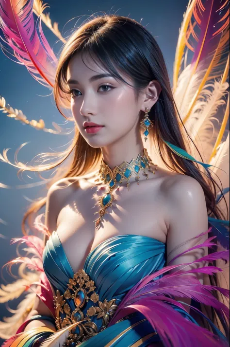 1 sister,(earrings feather:1.2),(tmasterpiece, quality, Best quality, offcial art, Beautiful and beautiful:1.2),very detailed ni...