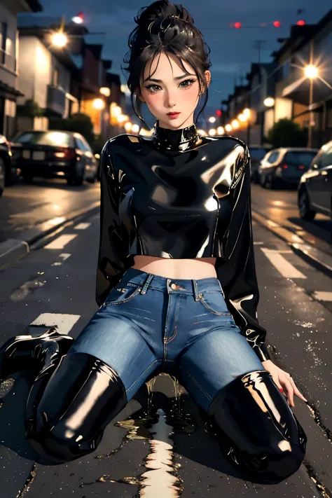 highres, beautiful women, high detail, good lighting, lewd, hentai, (no nudity), (((jeans))), ((tight leather top)), (((leather ...
