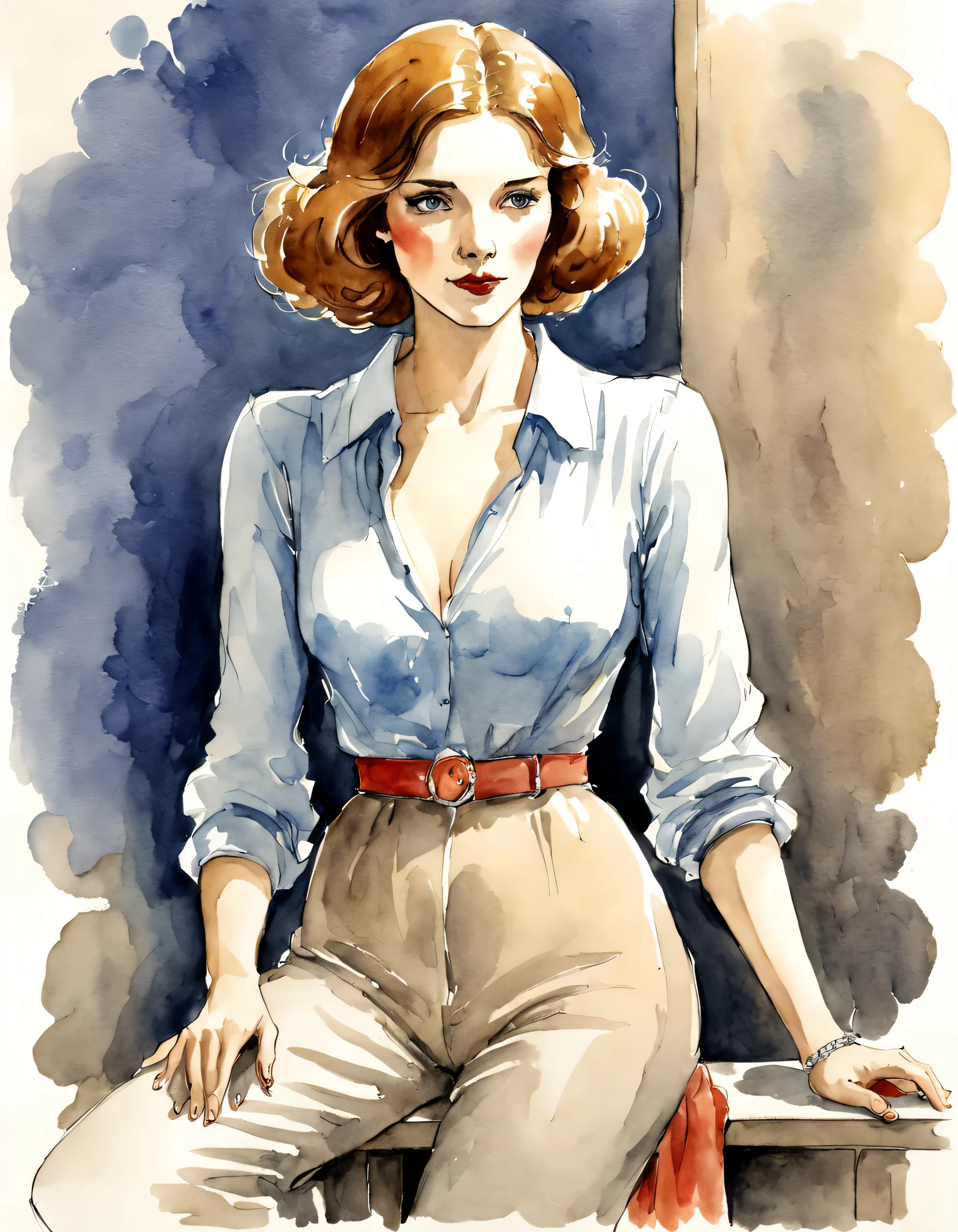 boceto en acuarela de una mujer, ilustración de Jean-Pierre Gibrat 