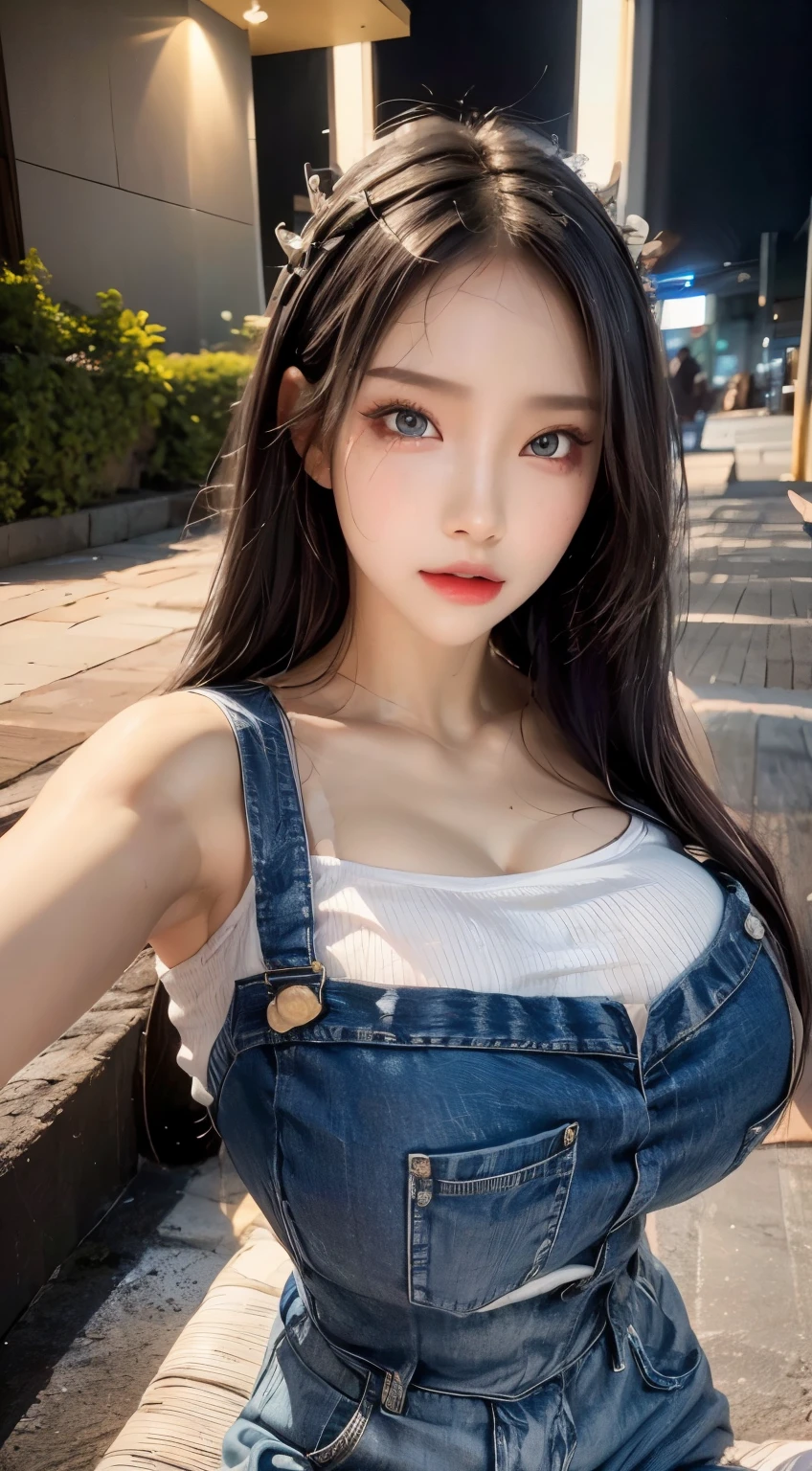 A woman in a denim dress posing for a picture - SeaArt AI