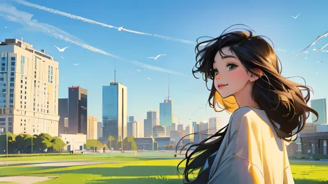 ((masterpiece)),(((bestquality))),((ultra-detailed)) realisticlying, 1 girl, Beautiful, black hair,  happy,  solo, The sky turns...