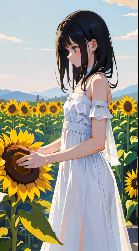 Anime girl in a sunflower field with a blue sky - SeaArt AI