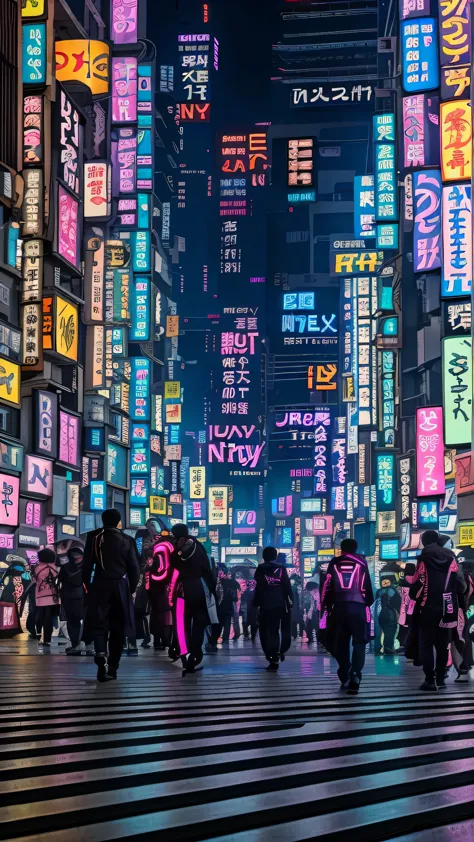 Araf walks through a busy street of the city with neon lights, Japan city center, Japanese cyberpunk streets, Japan城市, Tokyo, Ja...