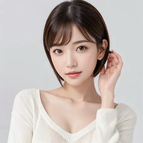 (highest quality、table top、8k、best image quality、award-winning work)、one cute beauty、(straight short hair:1.1)、(alone:1.15)、(whi...