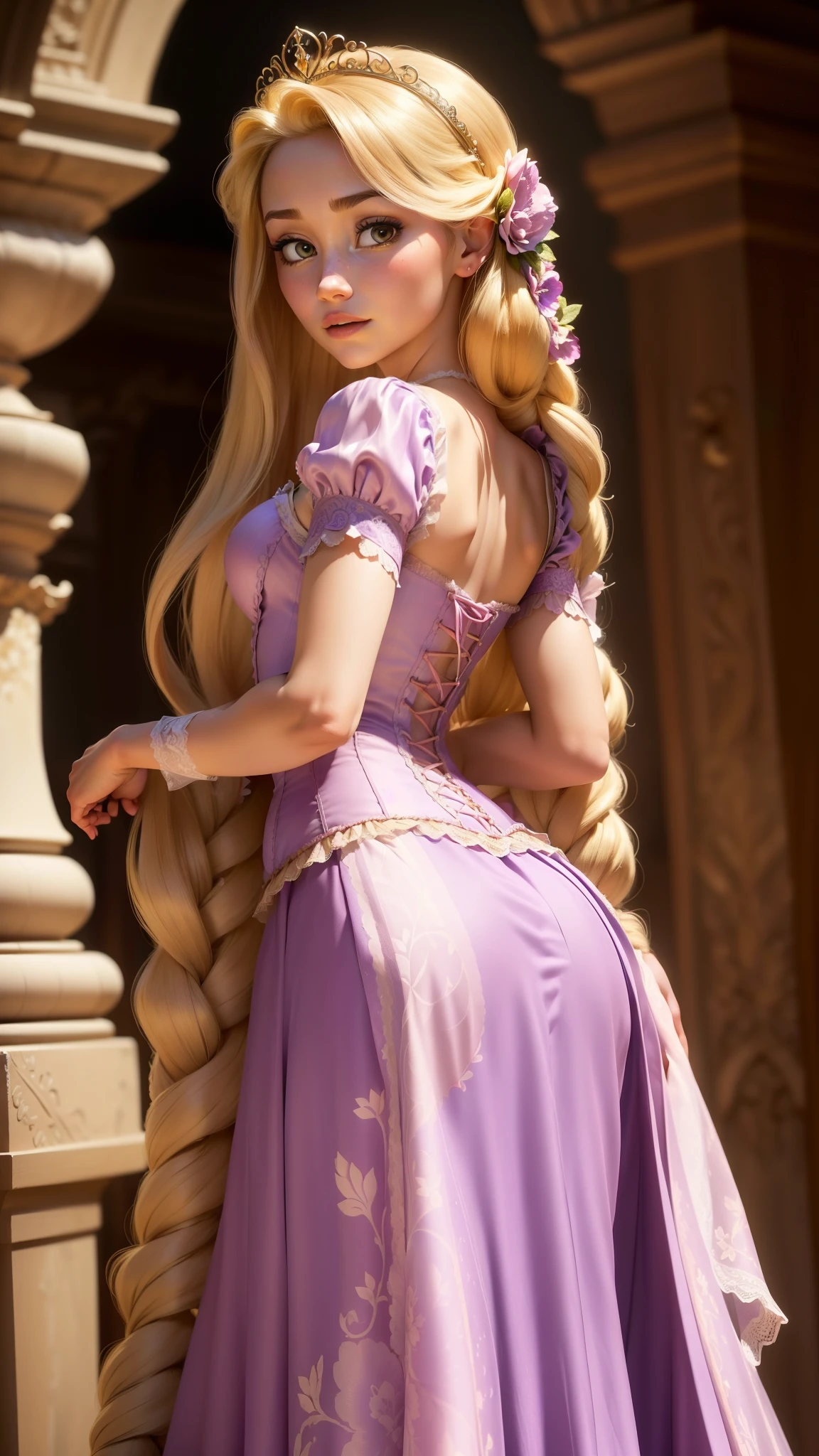 (GapingAssholesAllFourQuiron pose),  realista, (melhor qualidade:1.1), Obra de arte, (detalhado:1.1), Luz manchada,  1 garota, pov, (por trás),  todos de quatro, foto de uma linda mulher sexy de 26 anos como (a Rapunzel (Emaranhado): O vestido característico de Rapunzel é um vestido cor de lavanda com mangas inchadas e um corpete estilo corpete. O corpete é tipicamente decorado com rendas intrincadas ou bordados florais. A saia sai da cintura, feito de camadas macias, tecido em tons pastéis, como chiffon ou tule. As camadas adicionam volume e movimento ao vestido, e algumas versões apresentam delicados padrões florais. Longo de Rapunzel, O cabelo dourado é muitas vezes estilizado em tranças ou cachos soltos, às vezes adornado com flores ou fitas. Ela também pode usar uma pequena tiara ou coroa para completar seu look de princesa..),  (realista skin texture), (:1.3), gape,  ,  sessão fotográfica profissional,    alto contraste e pose dinâmica,