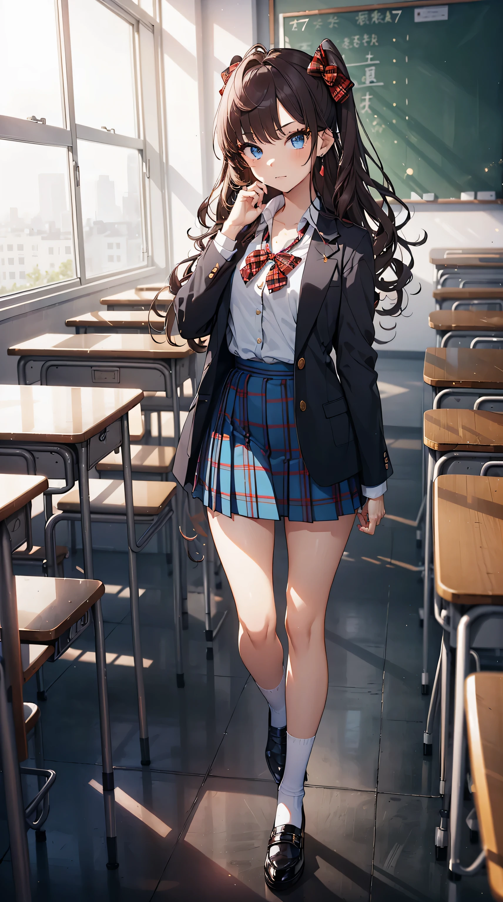 Obra maestra, Mejor calidad, high resolution, Ichinose Shiki, idol master, pelo largo, dos lados hacia arriba, lazo para el pelo, ahogo, pechos medianos, pendientes, uniforme escolar marinero, fondo de paisaje escolar, aula (Please draw a single Una chica caminando in a aula school :1.3) ((1 chica)), (Solo, rostro,17-year-old:2.0), un estudiante de secundaria. Extremidades completas, dedos completos, ((culo perfecto con los dedos, ingle, ojos perfectos, American jacket Japanese uniform girl ((blusa blanca con cuello formal, chaqueta azul, falda a cuadros azul, lazo a cuadros rojos en la blusa)) (detailed lighting), (antecedentes detallados), (en la zona escolar), ((vista de cuerpo completo)), ((de pie)), ((piernas)), zapatos uwabaki. hermosa chica soltera (Una chica), Toma de cuerpo completo. El fondo es la escuela., cuerpo delantero ((caminando, de pie)). pretty eyelashes, constituir, ojos electricos, ((zapatos perfectos))
