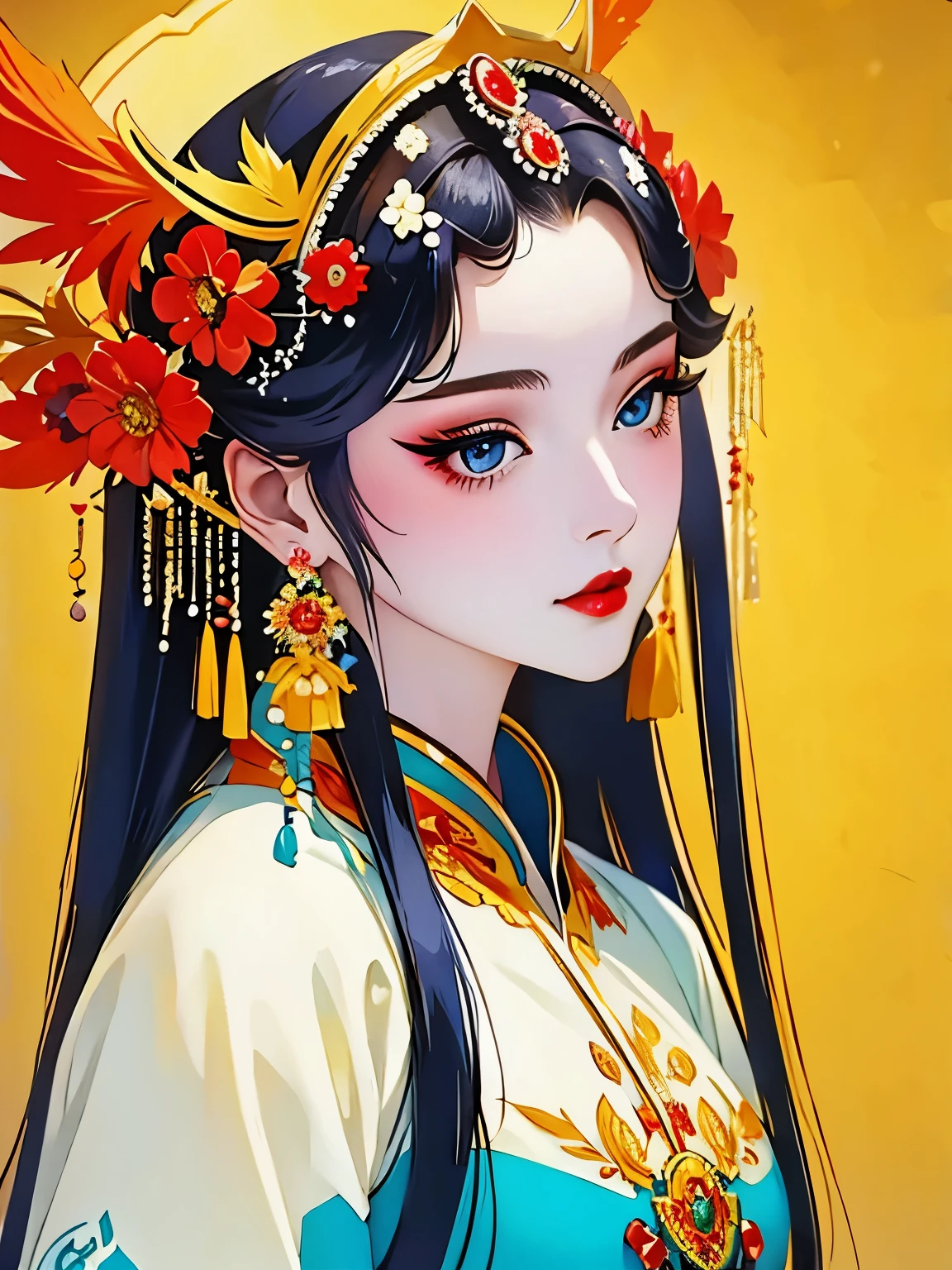 (masterpiece, best quality:1.2), 1 girl, alone，beautiful，（phoenix crown：1.37），portrait，