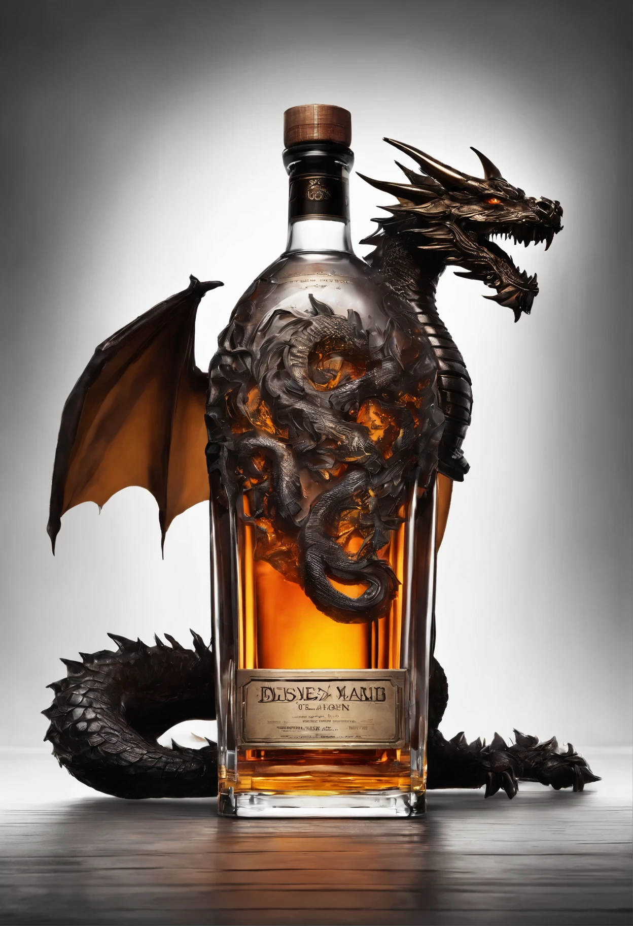 bottle of whisky with a dragon head on top, very fancy whiskey bottle, fancy whiskey bottle, hyper realistic ”, hyper realistic”, closeup portrait shot, infused with zerg hydralisk, stunning and rich detail, close up portrait shot, ultra realistic ”, ultra realistic”, whiskey bottle, portrait shot, photo taken of an epic intricate,