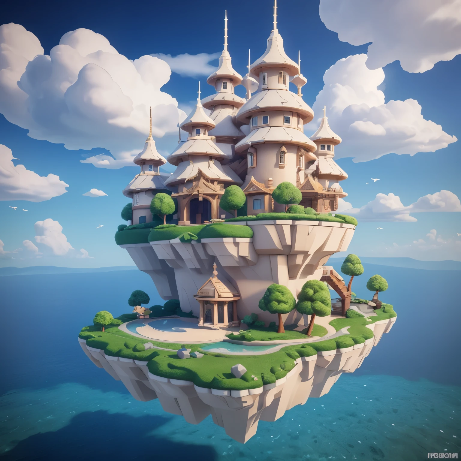 Pearl pixel, Pixel game，Design of game locations，Pixel Game Location，Pixel pearl Forest，Rare clouds，16-bit pixel art, 3D render, Octane Render, axonometry, Good Dragon pearl