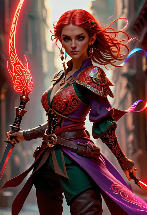 a picture of a female elf (intense details, Masterpiece, best quality: 1.5) fantasy swashbuckler, fantasy fencer, armed with a s...