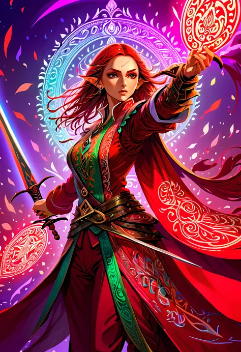 a picture of a female elf (intense details, masterpiece, best quality: 1.5) fantasy swashbuckler, fantasy fencer, armed with a s...