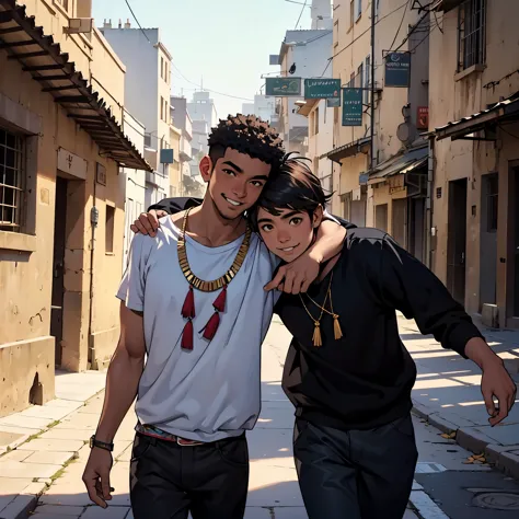 o tipico del antiguo egipto, Caminando, sonriendo  por las calles de una moderna ciudad un amigo cernaco se acerca por atras y l...